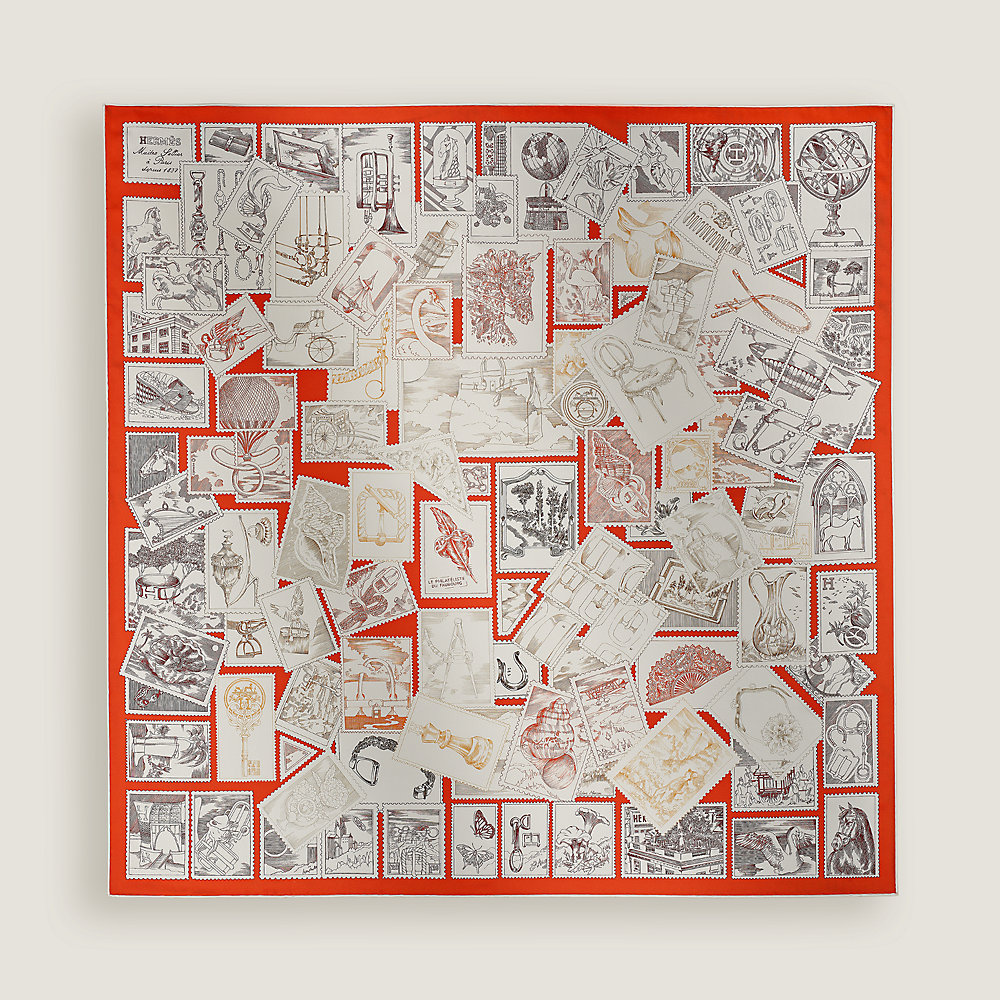 Le Philateliste du Faubourg scarf 90 - Orange | Hermès USA